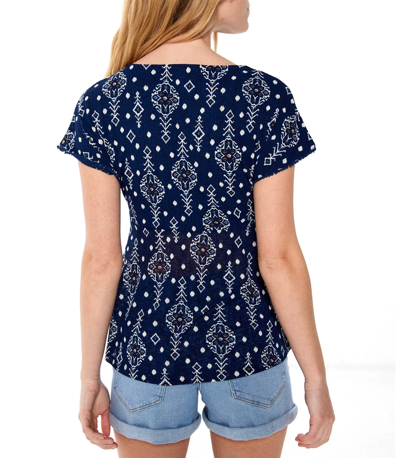 T-Shirt Neckline Border Lace Tassels Blue