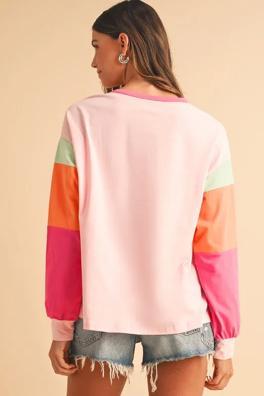 TEEK - Color Block Sleeve Loose Fit Top