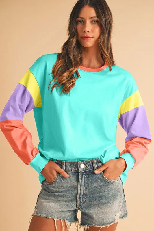 TEEK - Color Block Sleeve Loose Fit Top