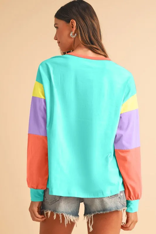 TEEK - Color Block Sleeve Loose Fit Top