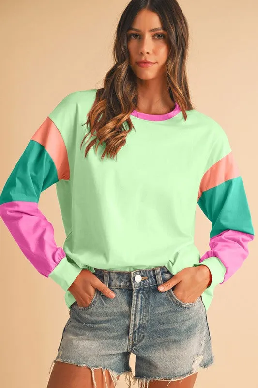 TEEK - Color Block Sleeve Loose Fit Top