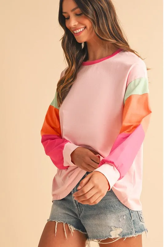 TEEK - Color Block Sleeve Loose Fit Top