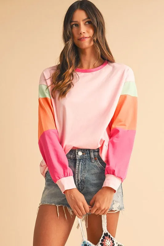 TEEK - Color Block Sleeve Loose Fit Top