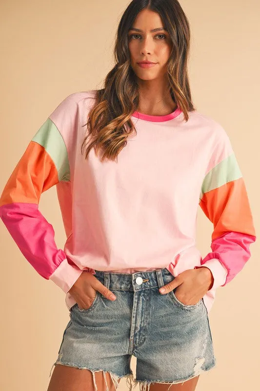 TEEK - Color Block Sleeve Loose Fit Top