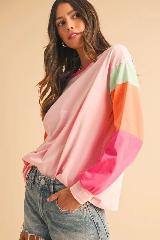 TEEK - Color Block Sleeve Loose Fit Top