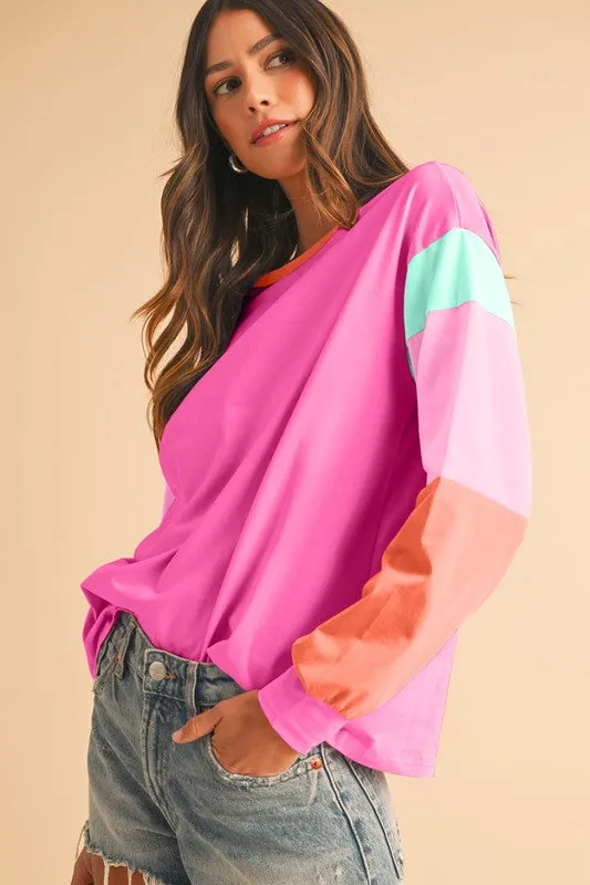 TEEK - Color Block Sleeve Loose Fit Top