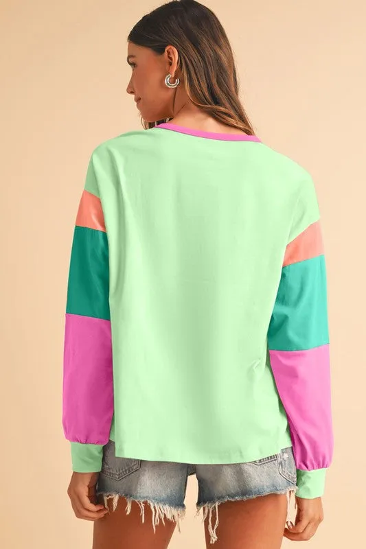 TEEK - Color Block Sleeve Loose Fit Top