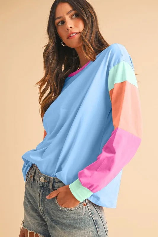 TEEK - Color Block Sleeve Loose Fit Top