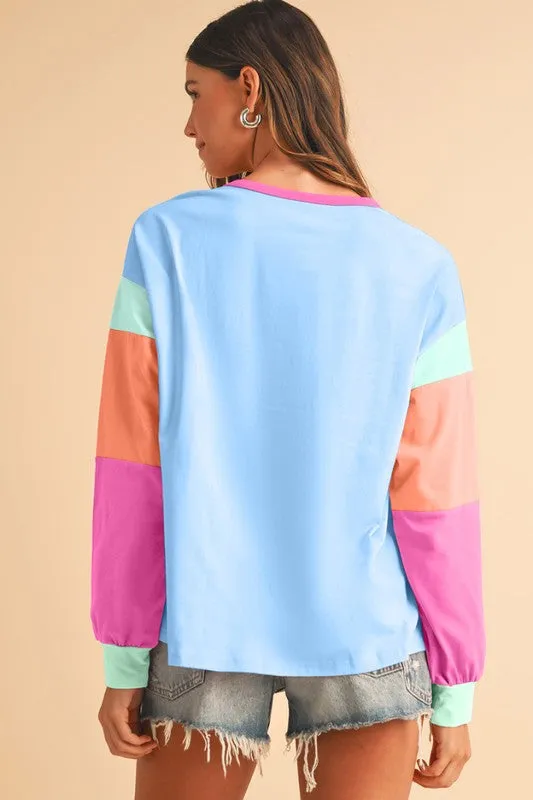 TEEK - Color Block Sleeve Loose Fit Top