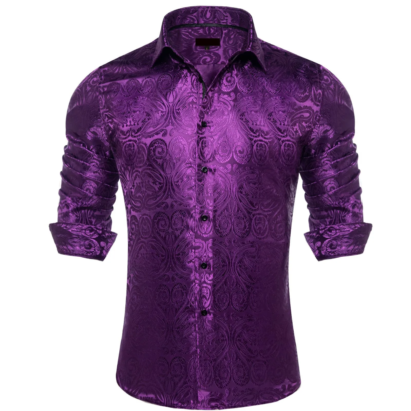 Ties2you Dress Shirt Deep Purple Paisley Long Sleeve Silk Button Up Mens Casual Shirt