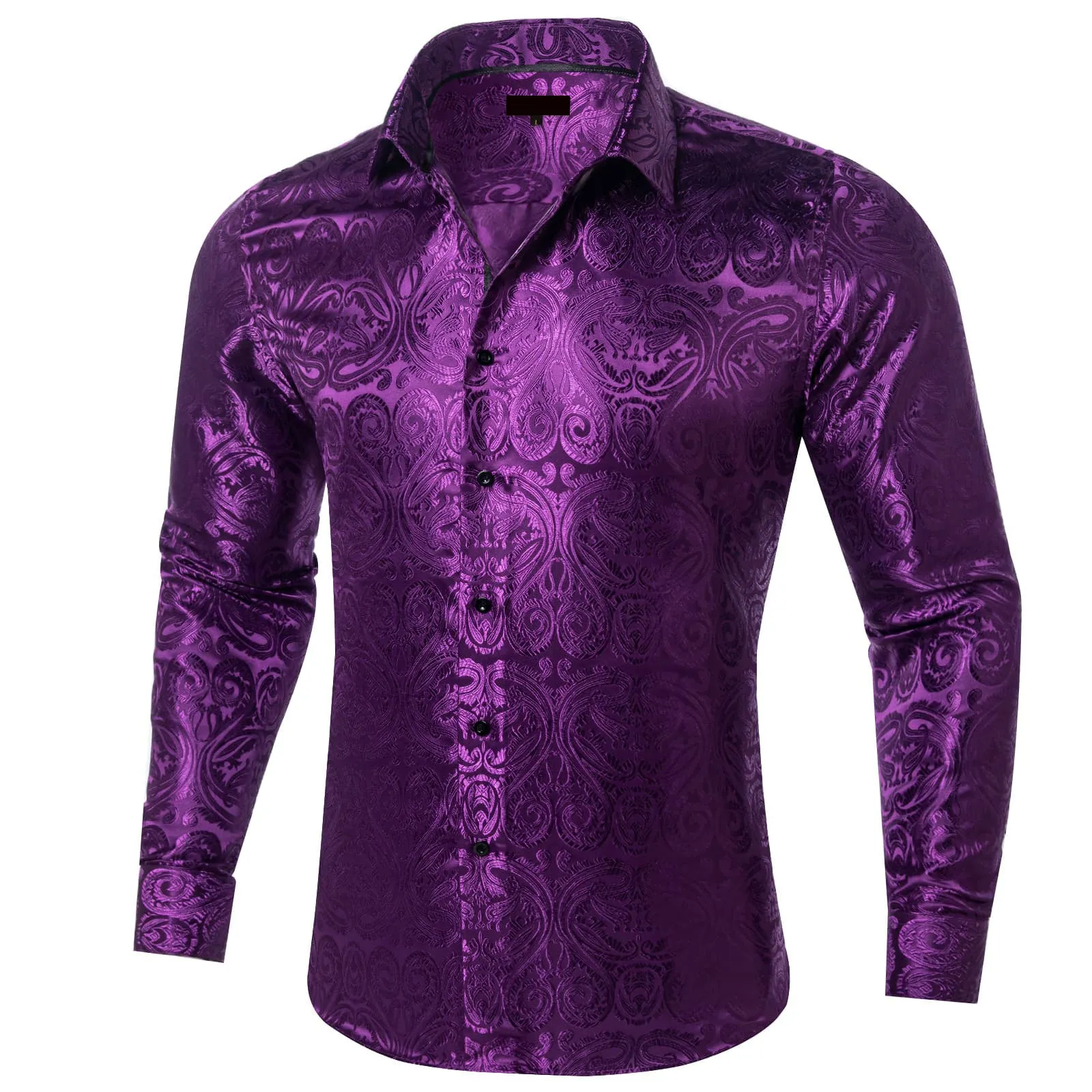 Ties2you Dress Shirt Deep Purple Paisley Long Sleeve Silk Button Up Mens Casual Shirt