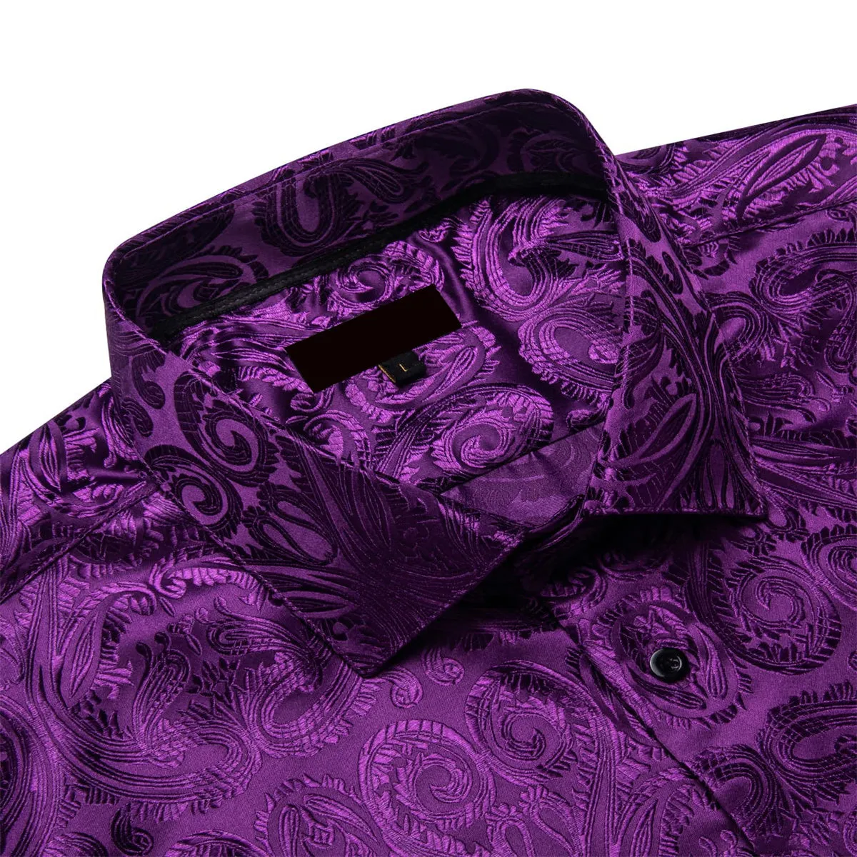 Ties2you Dress Shirt Deep Purple Paisley Long Sleeve Silk Button Up Mens Casual Shirt