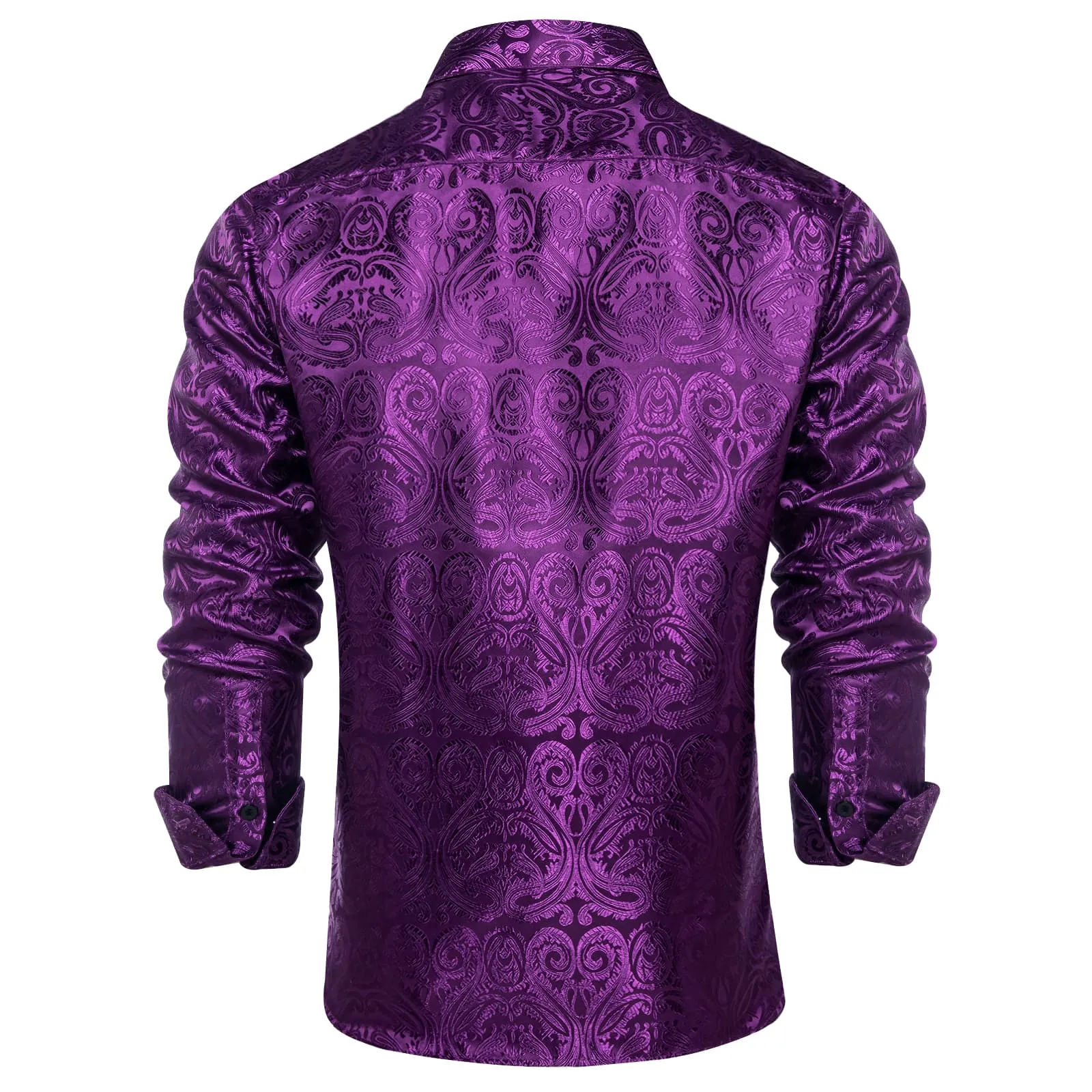 Ties2you Dress Shirt Deep Purple Paisley Long Sleeve Silk Button Up Mens Casual Shirt