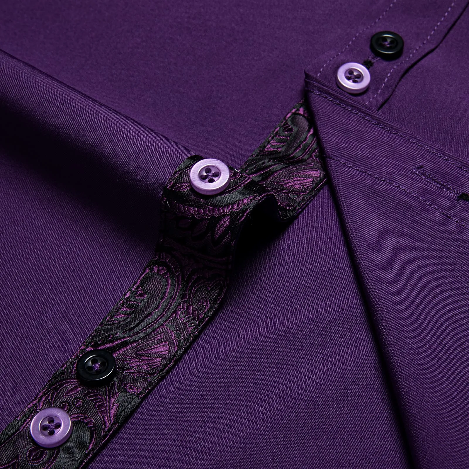 Ties2you Dress Shirt for Men Deep Purple Solid Splicing Silk Button Down Shirt