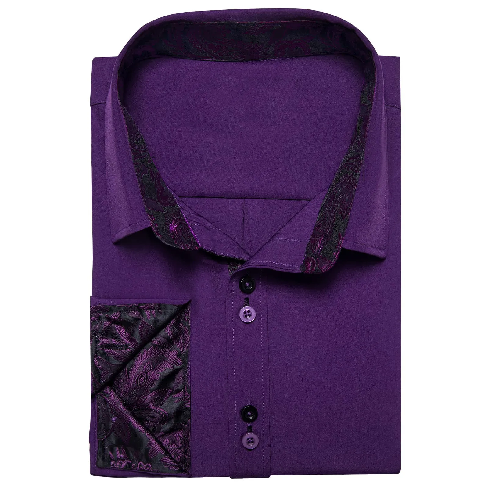 Ties2you Dress Shirt for Men Deep Purple Solid Splicing Silk Button Down Shirt