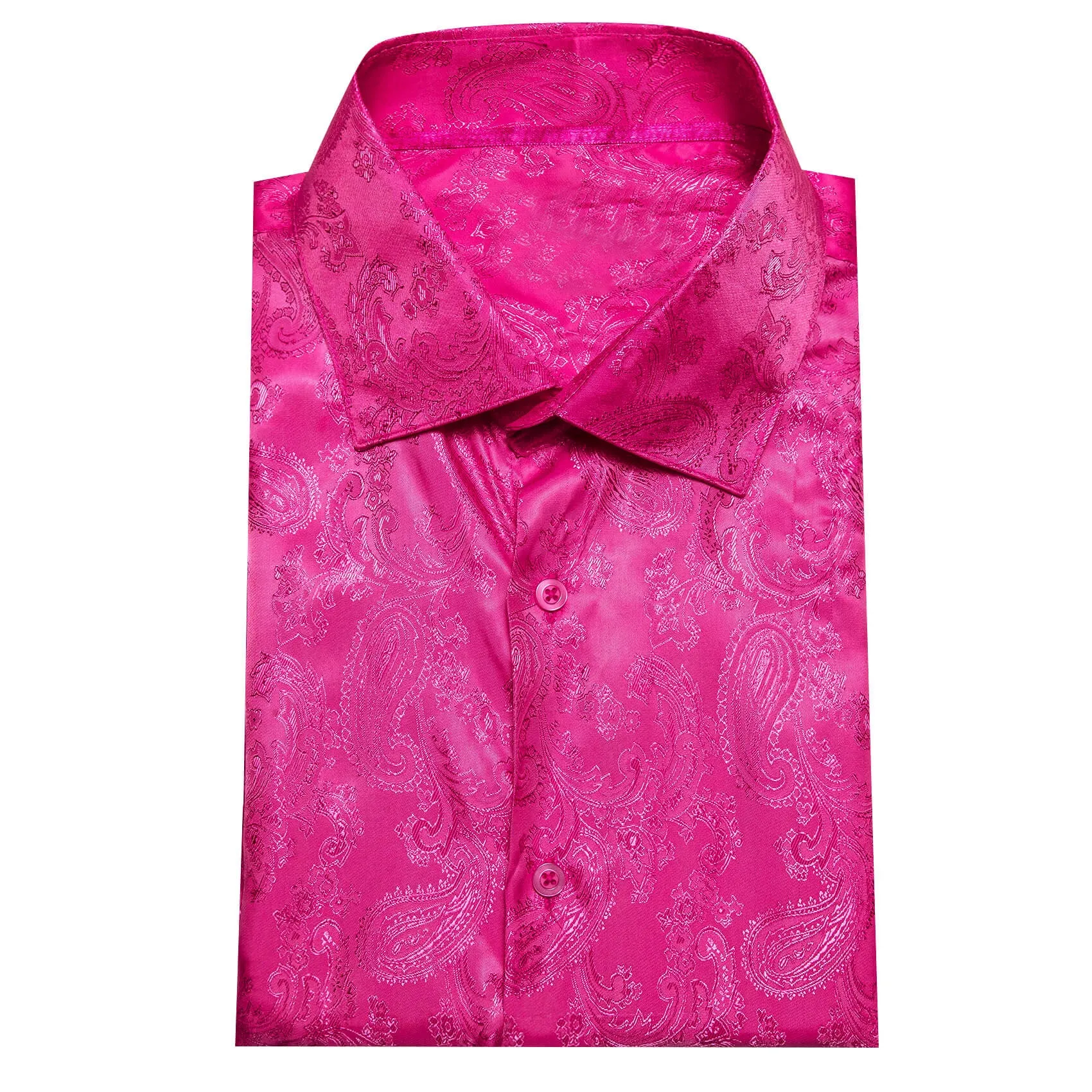 Ties2you Short Sleeve Shirt Deep Pink Woven Paisley Men's Silk Shirt