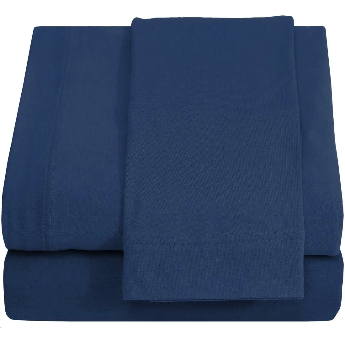 Twin Extra Long 100% Cotton Jersey Sheet Set - Soft by Crescent Bedding Navy Twin XL