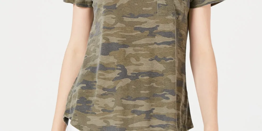 Ultra Flirt Juniors' Camo-Printed Pocket T-Shirt Green Size Small