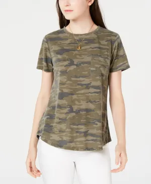 Ultra Flirt Juniors' Camo-Printed Pocket T-Shirt Green Size Small