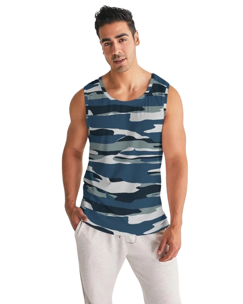 Uniquely You Mens Tank Top / Camo Blue and Grey Sports Shirt