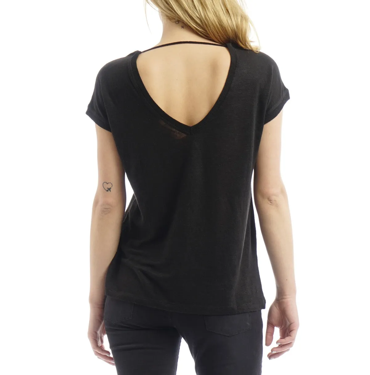 V Back Linen T-Shirt