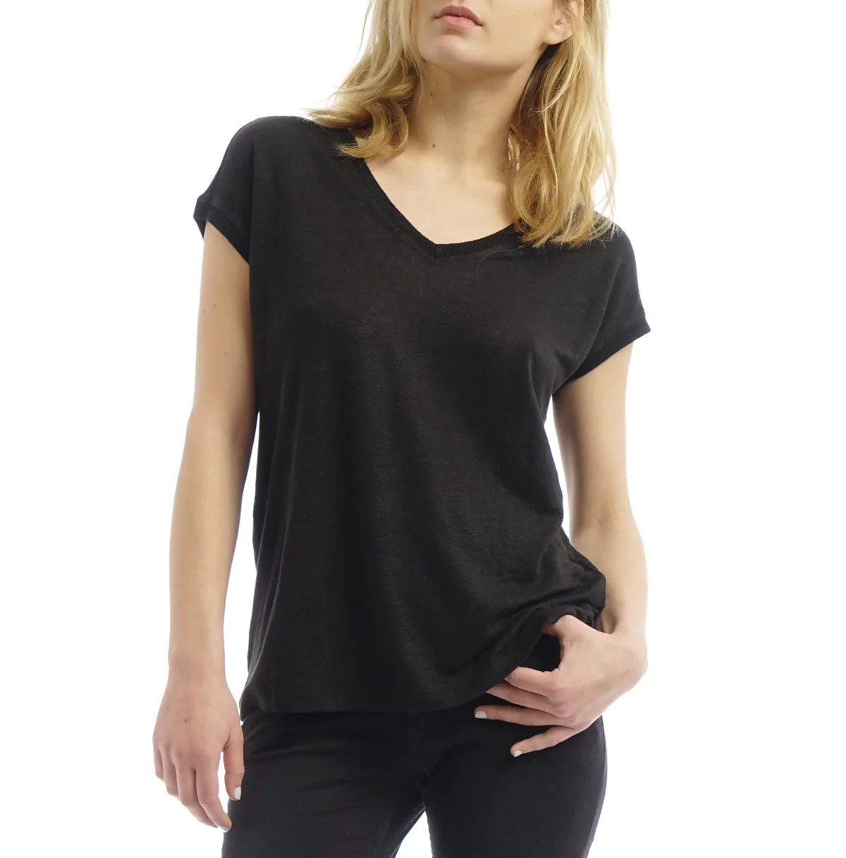 V Back Linen T-Shirt