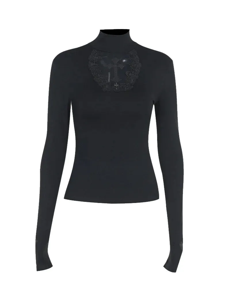 Women Dark Sexy Slim Fit Hollow Cross Long-sleeved Top