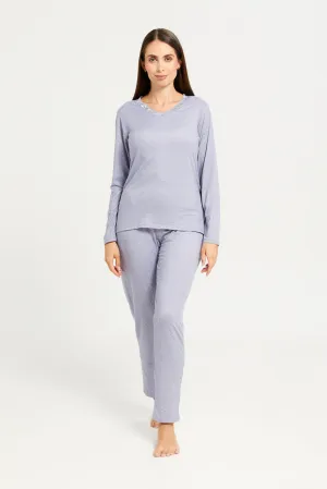 Women Lilac Dotted Pyjama Set (2 Piece)