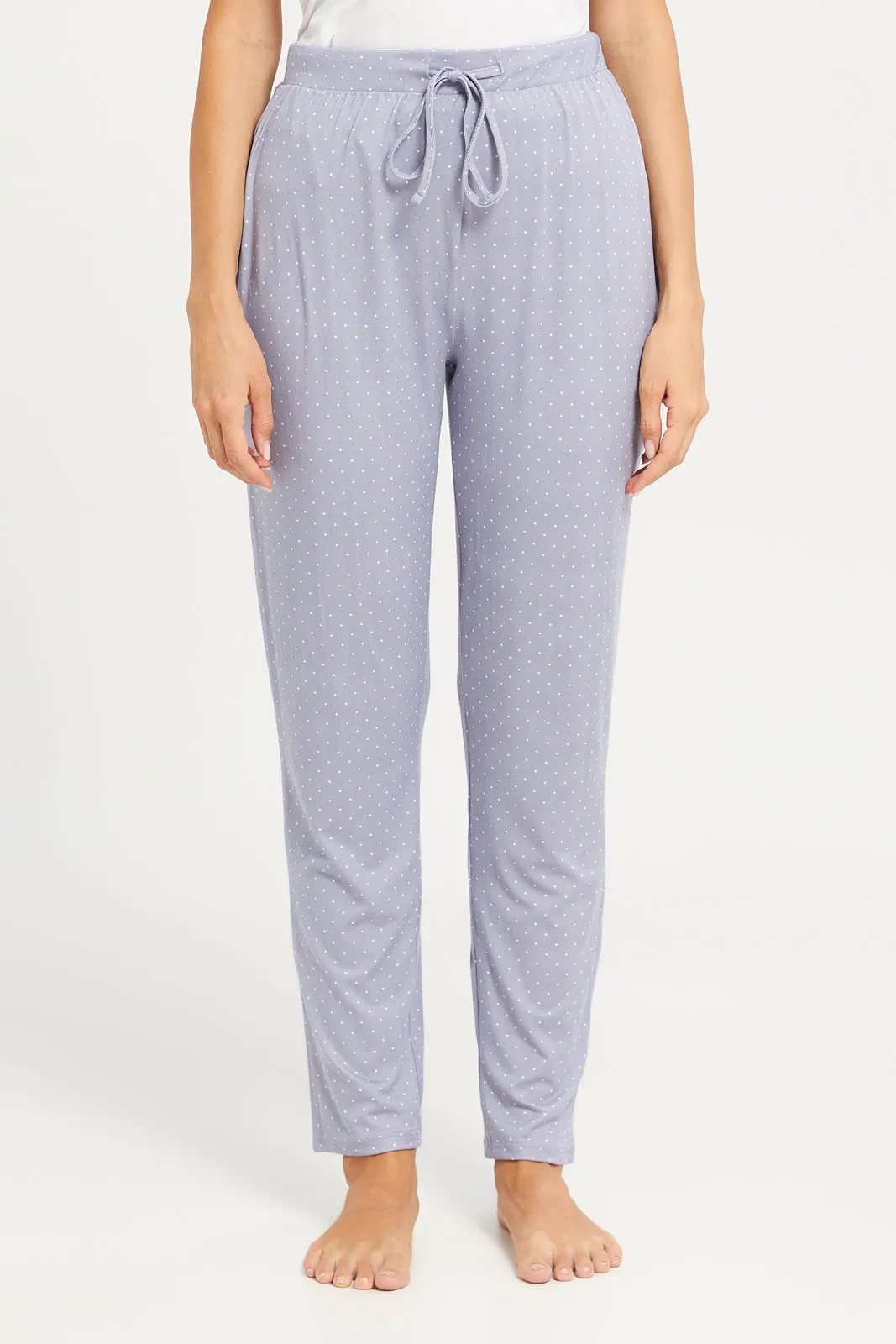 Women Lilac Dotted Pyjama Set (2 Piece)