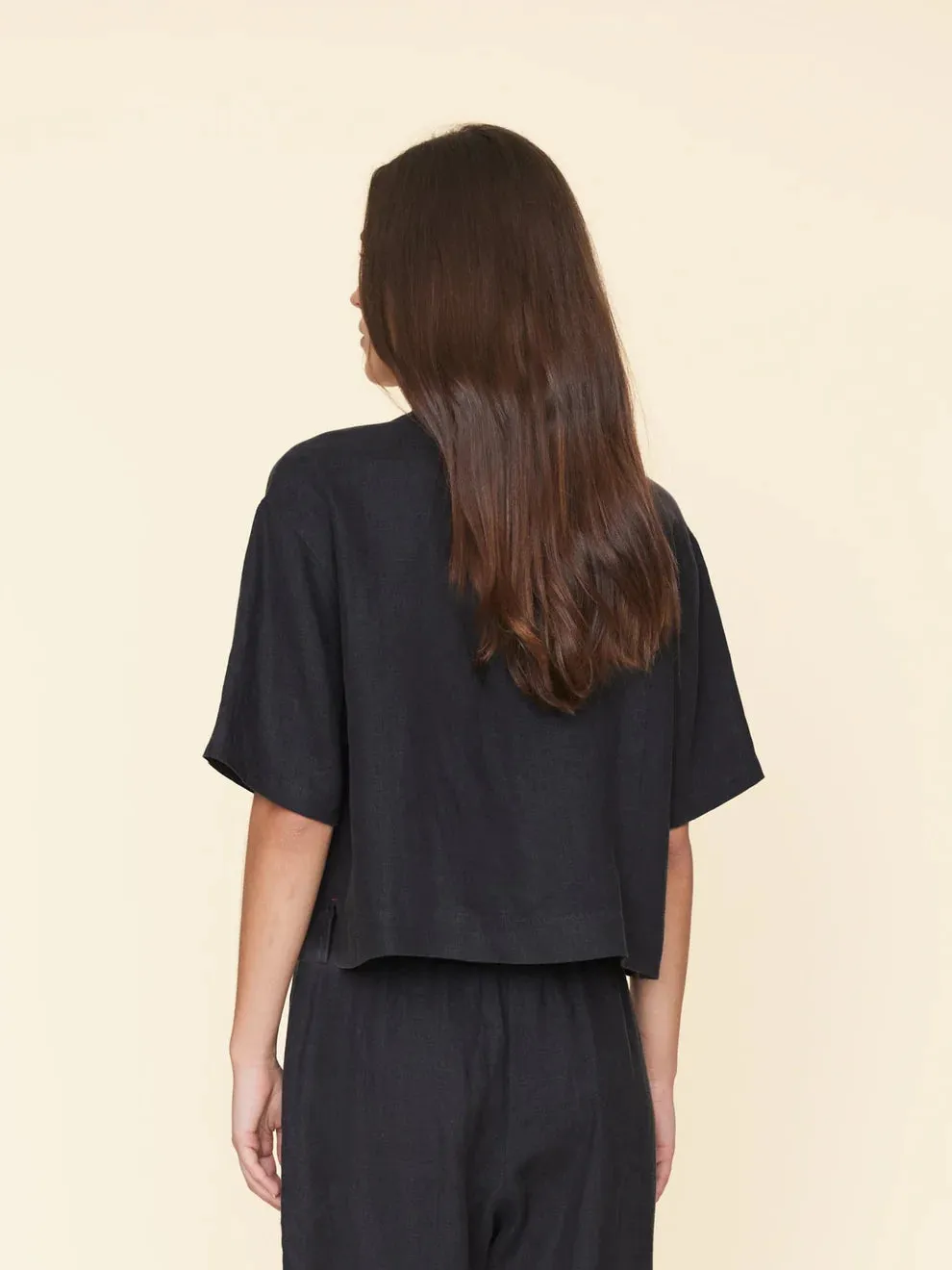 Xixlgl004 Xirena Black Linen Popover Top