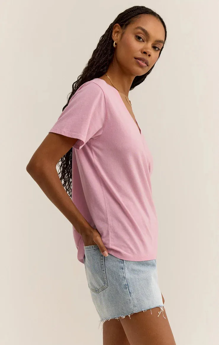 ZSU Girlfriend V-Neck Tee in Peony