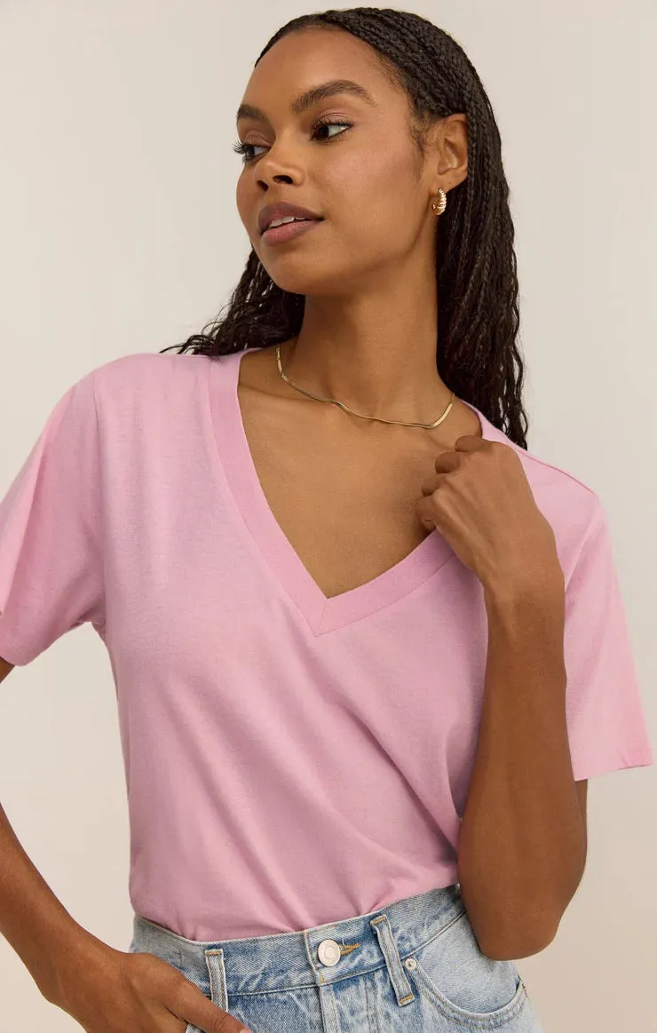 ZSU Girlfriend V-Neck Tee in Peony