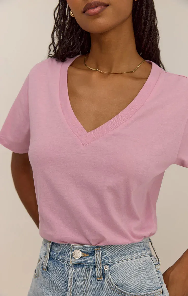 ZSU Girlfriend V-Neck Tee in Peony