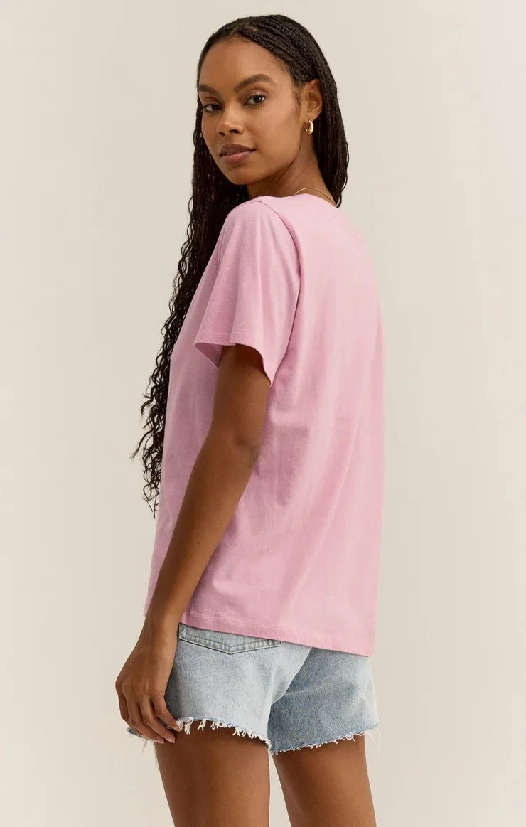 ZSU Girlfriend V-Neck Tee in Peony